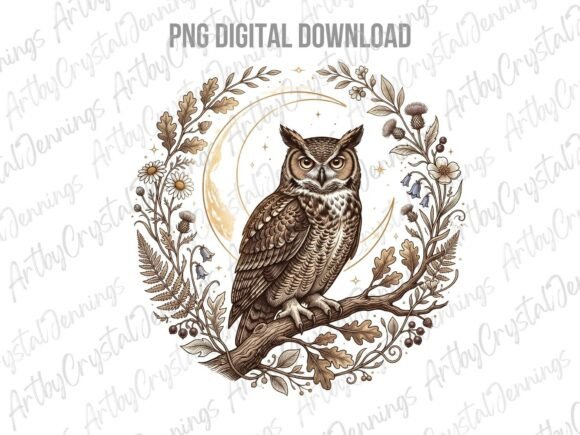 Download Mystical Floral Owl &amp; Moon Celestial PNG - Mystical Collection