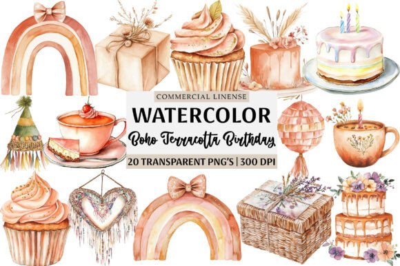 Download Boho Terracotta Birthday Clipart - Terracotta Collection