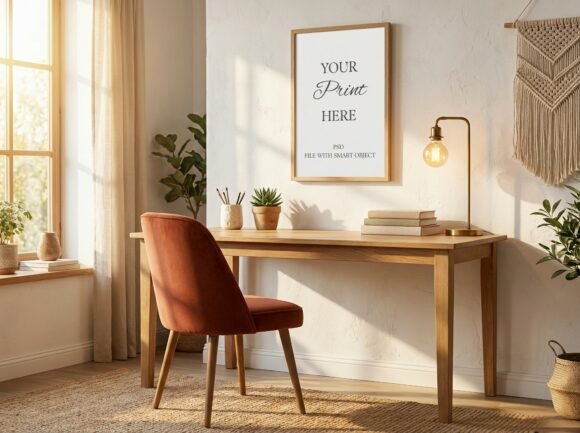 Download Boho Desk Mockup with Terracotta Chair - Terracotta Collection