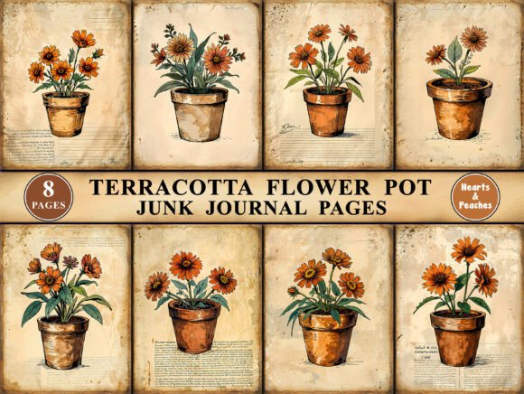 Download Terracotta Flower Pot Junk Journal Pages - Terracotta Collection