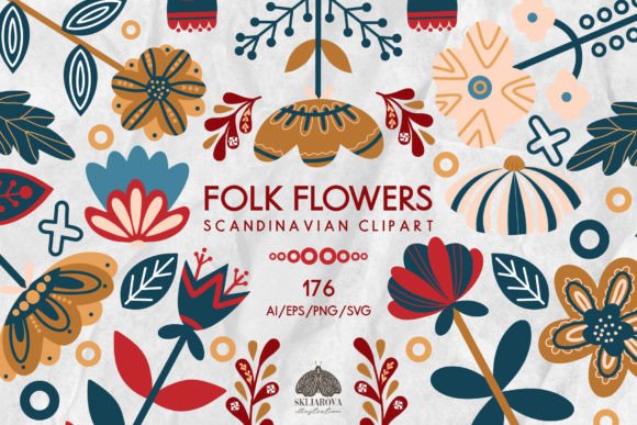 Download Folk Scandinavian Flowers and Leaves - Flower Collection