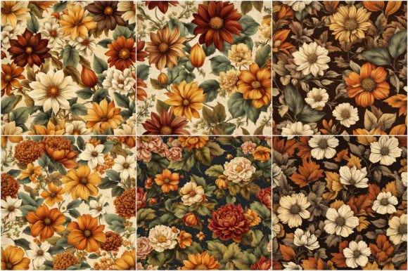 Download Vintage Autumn Flowers Digital Papers - Flower Collection