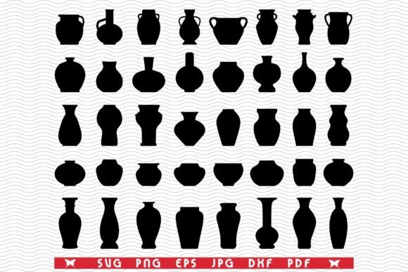 Download SVG Flower Vases, Black Silhouettes - Flower Collection