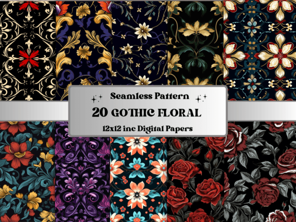 Download Seamless Gothic Flower Pattern Paper - Flower Collection