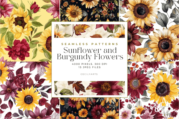 Download Sunflower &amp; Burgundy Flower Patterns - Flower Collection