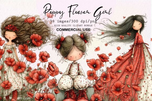 Download Whimsical Poppy Flower Girl PNG Clipart - Flower Collection