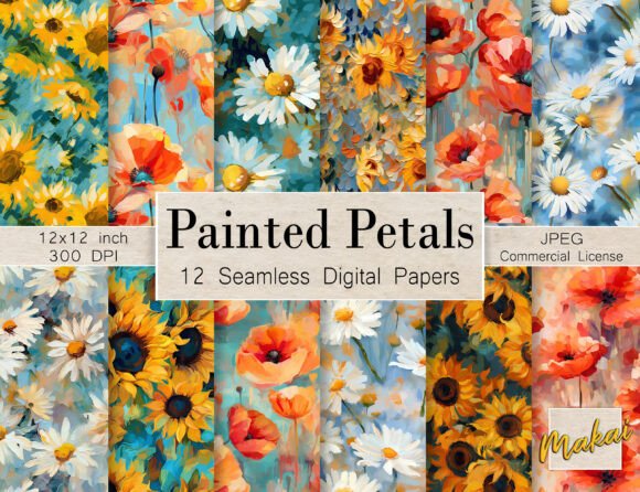 Download 12 Seamless Painted Art Spring Flowers - Flower Collection