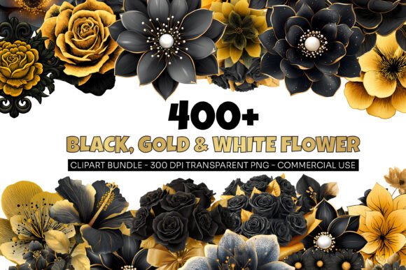 Download 421 Golden Flower Clipart Bundle Png - Flower Collection