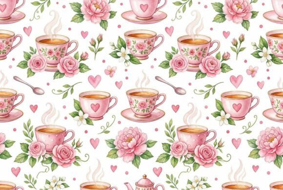Download Watercolor Teacup and Flower Pattern - Flower Collection